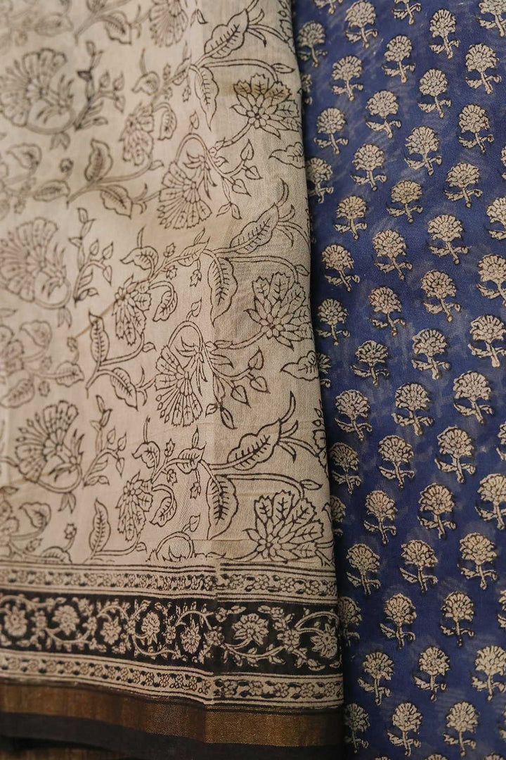 Block Printed Silk Cotton Saree - Matkatus 