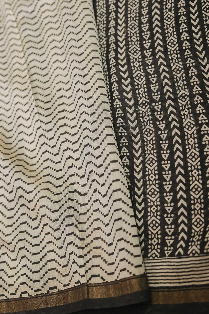 Block Printed Silk Cotton Saree - Matkatus 