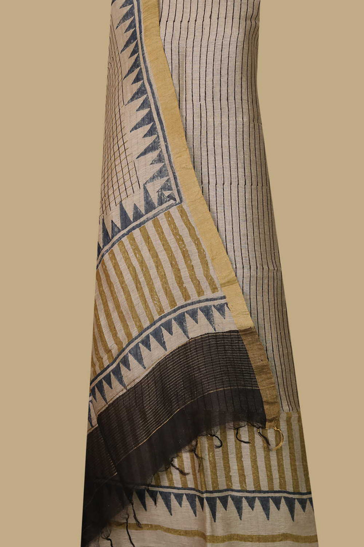 Ajrak Linen Top & Dupatta - Matkatus 