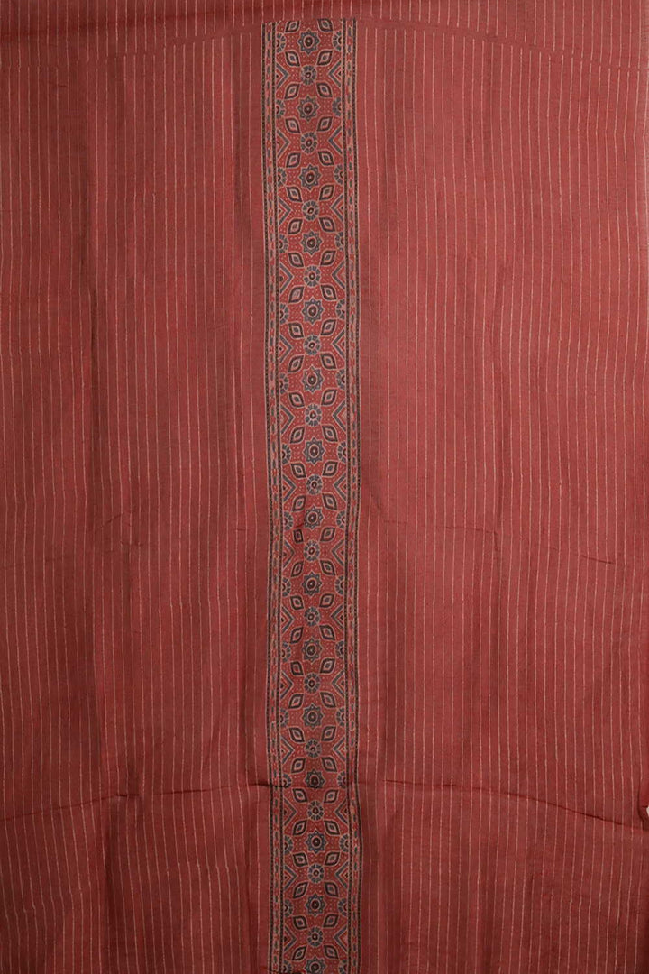 Cream Lines on Maroon Ajrak Linen Top & Dupatta