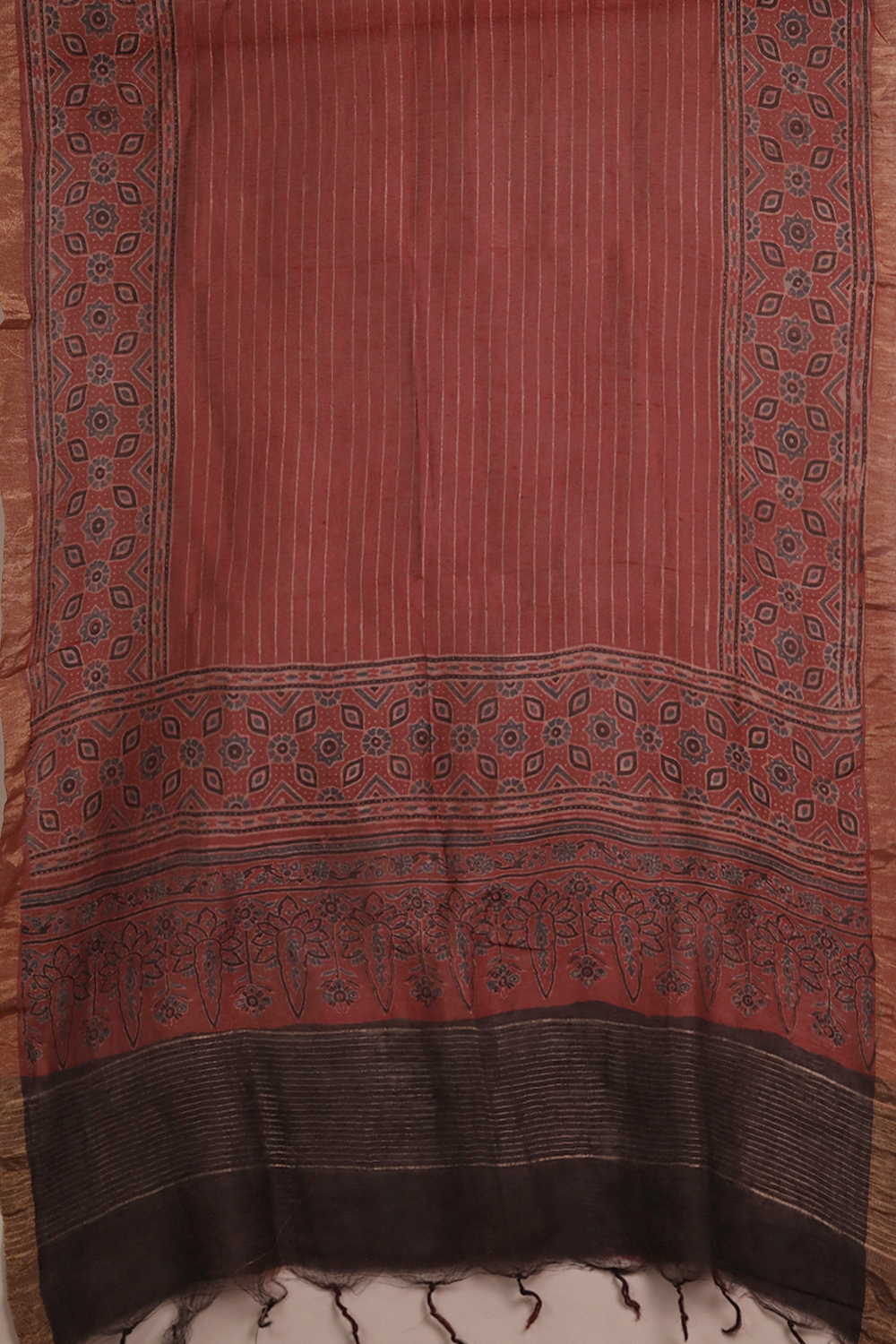 Cream Lines on Maroon Ajrak Linen Top & Dupatta