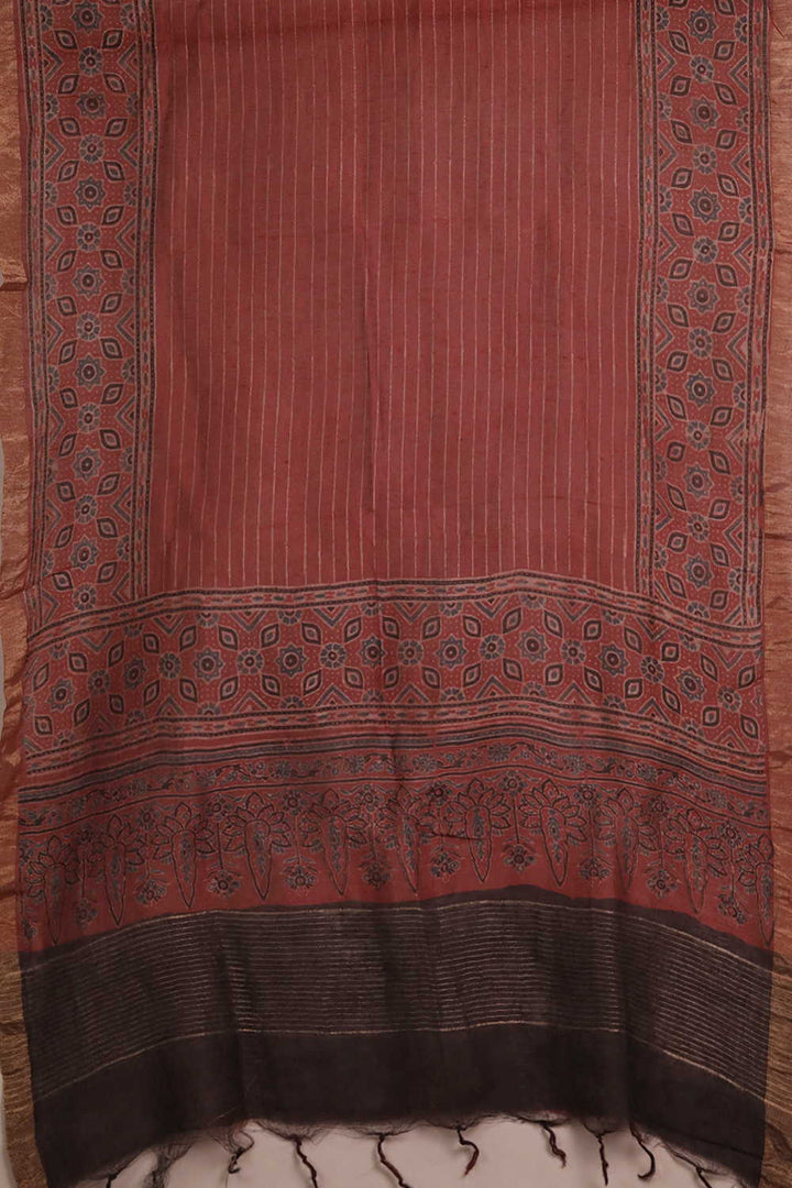 Cream Lines on Maroon Ajrak Linen Top & Dupatta