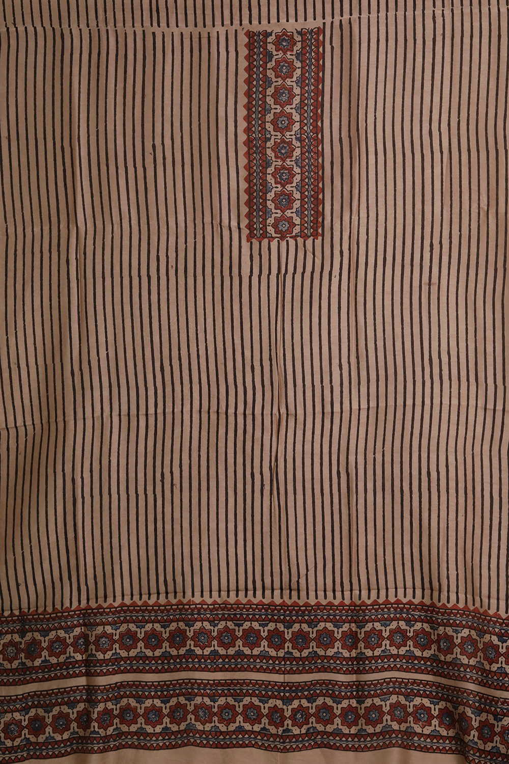 Black Stripes on Cream Ajrak Chanderi Silk Cotton Top & Dupatta
