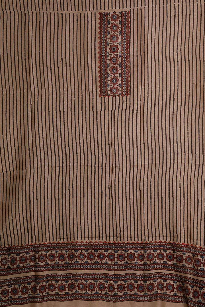 Black Stripes on Cream Ajrak Chanderi Silk Cotton Top & Dupatta