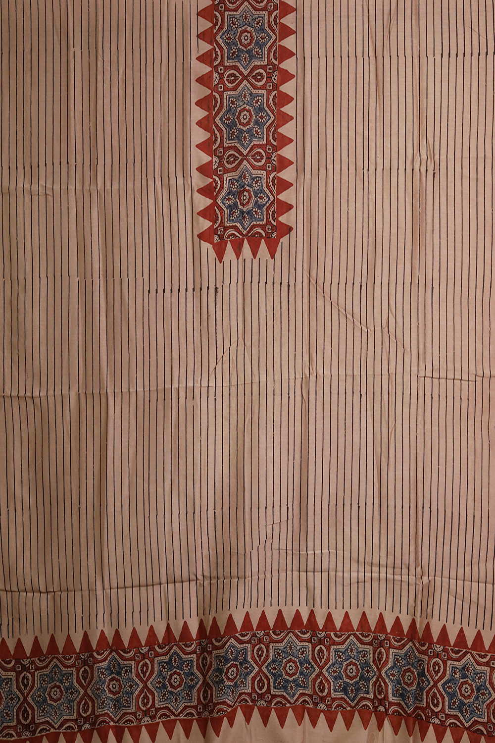 Black Lines on Cream Ajrak Chanderi Silk Cotton Top & Dupatta