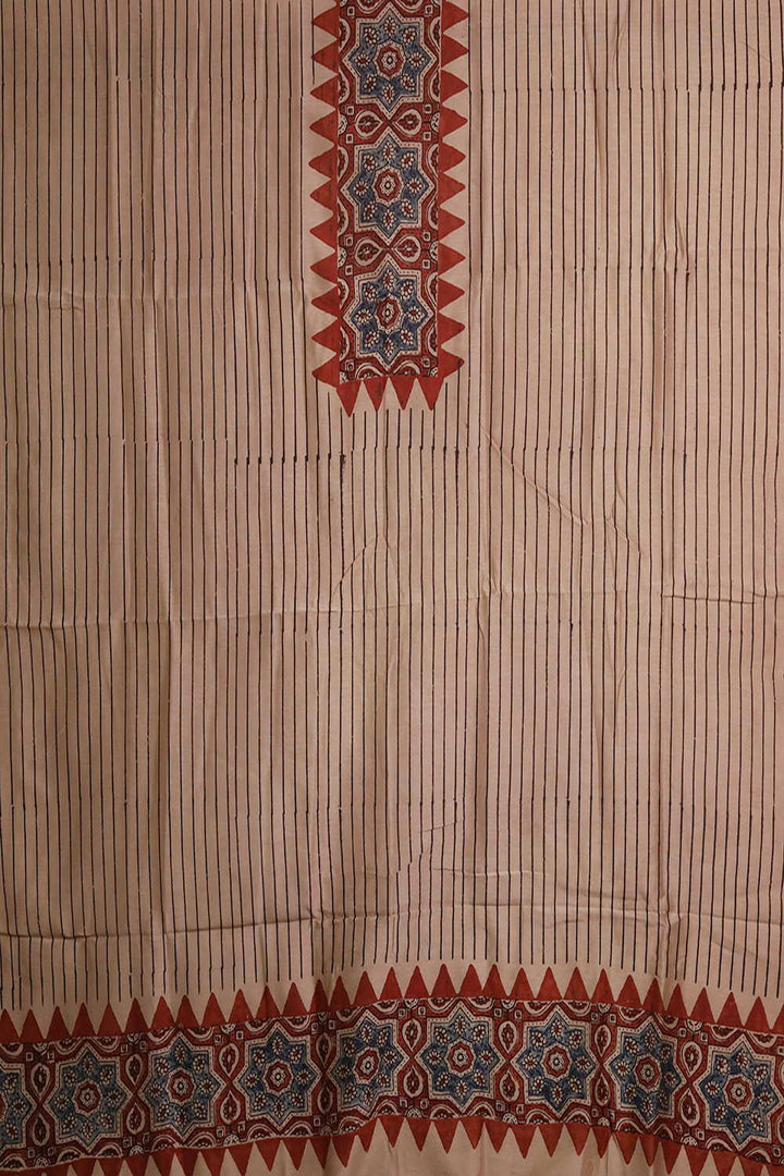 Black Lines on Cream Ajrak Chanderi Silk Cotton Top & Dupatta