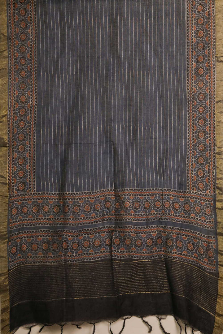 Lines on Indigo Ajrak Linen Top & Dupatta