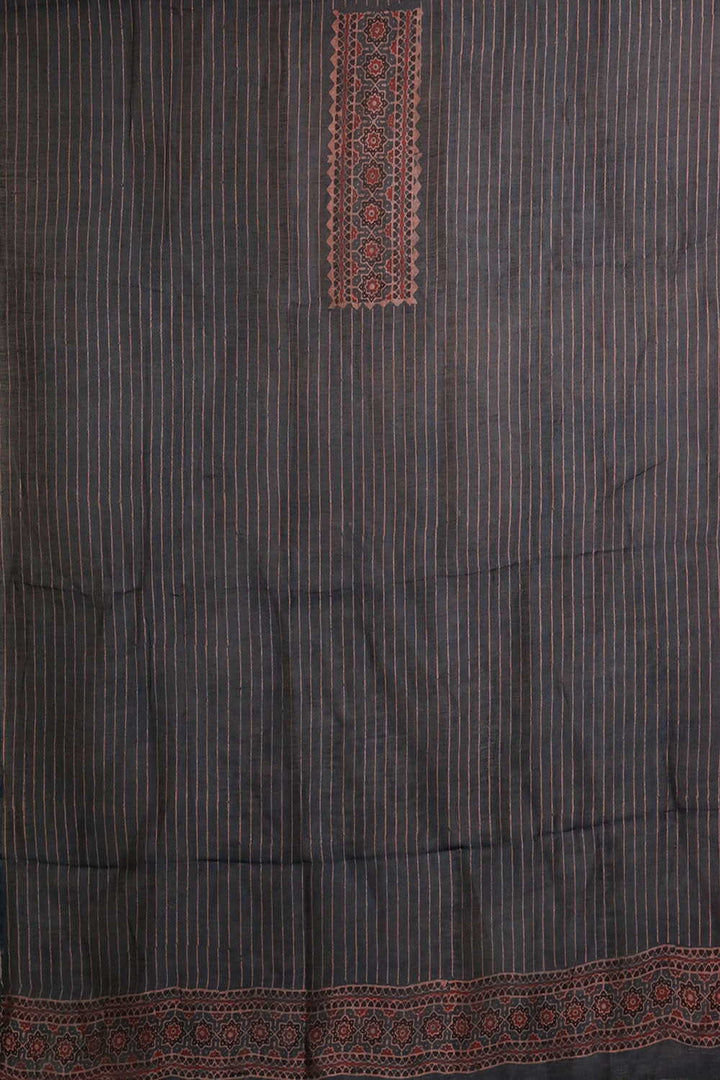 Lines on Indigo Ajrak Linen Top & Dupatta