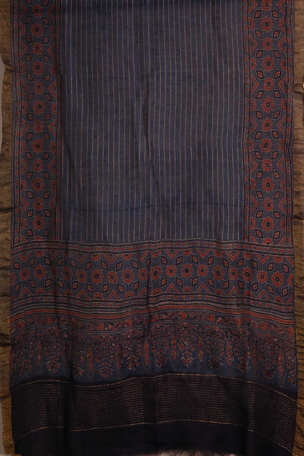 Cream Lines on Indigo Ajrak Linen Top & Dupatta