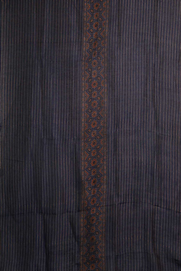 Cream Lines on Indigo Ajrak Linen Top & Dupatta
