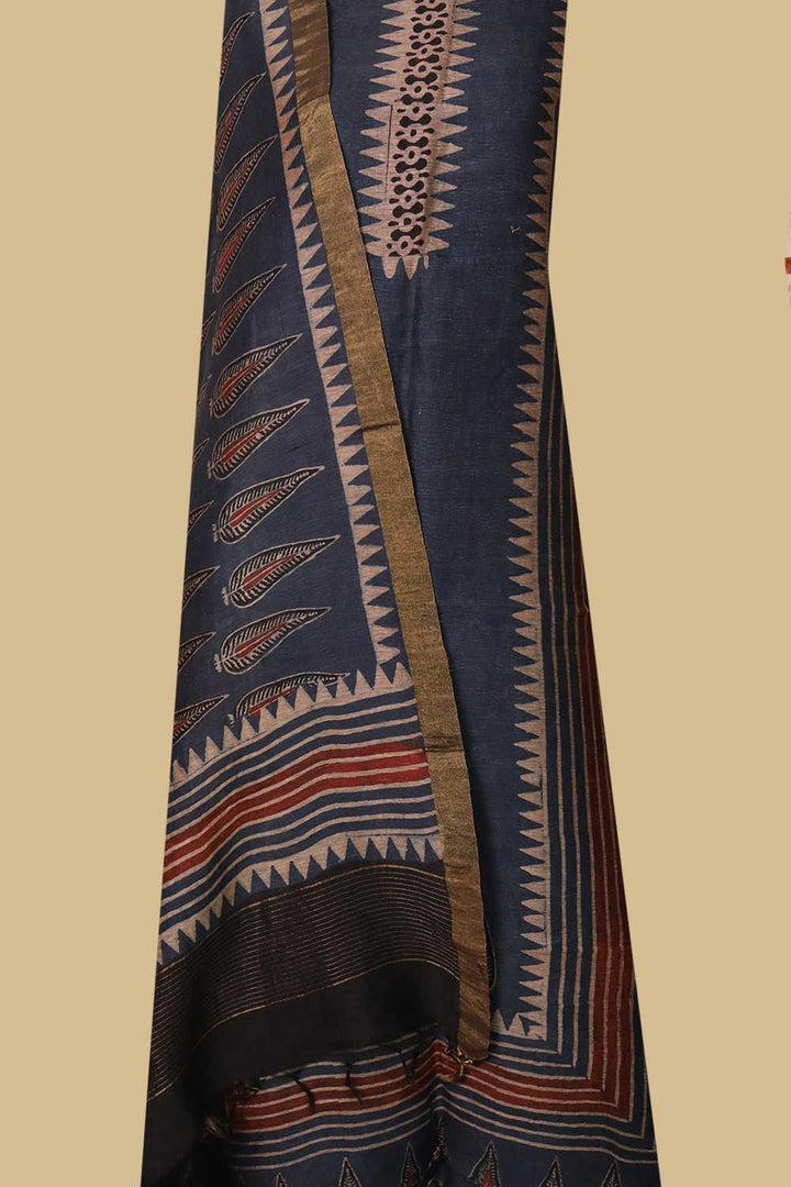 Ajrak Linen Top & Dupatta - Matkatus 