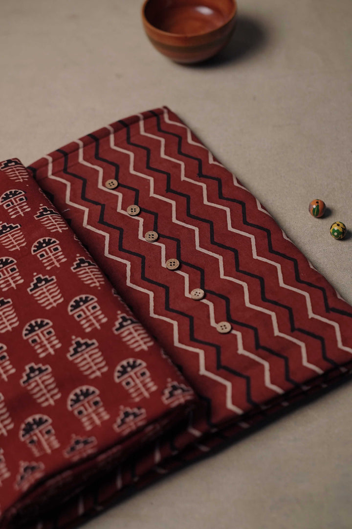 Maroon Ajrak Cotton Top with Bottom