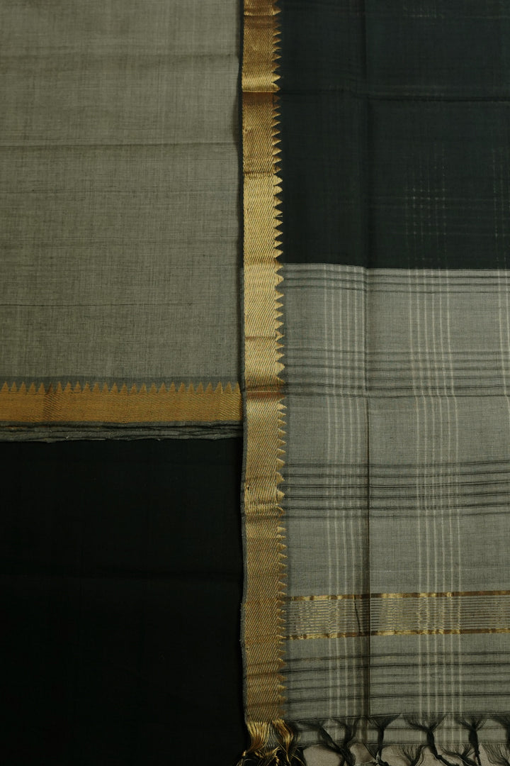 Yellowish Grey with Black Mangalagiri Cotton Suit