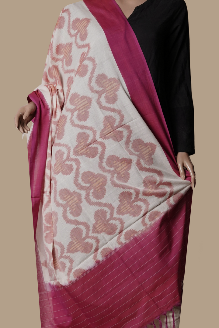 Peach Pattern with Pink Border Ikat Cotton Dupatta