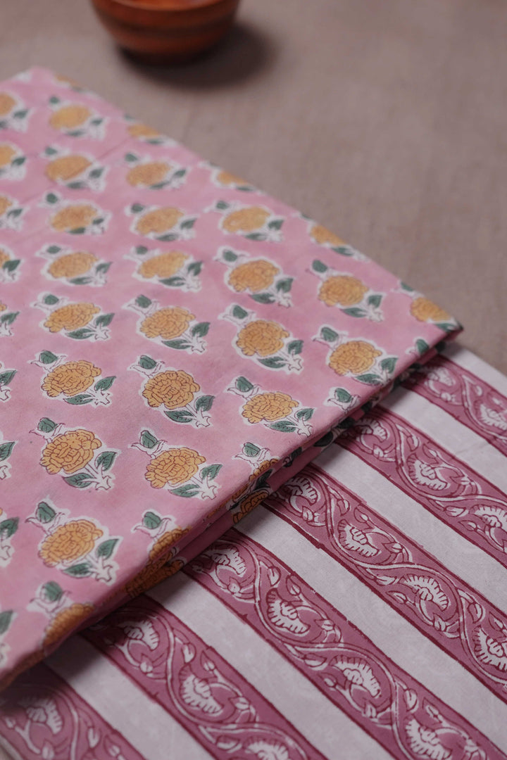Yellow Buttas on Pink Sanganeri Cotton Top with Bottom