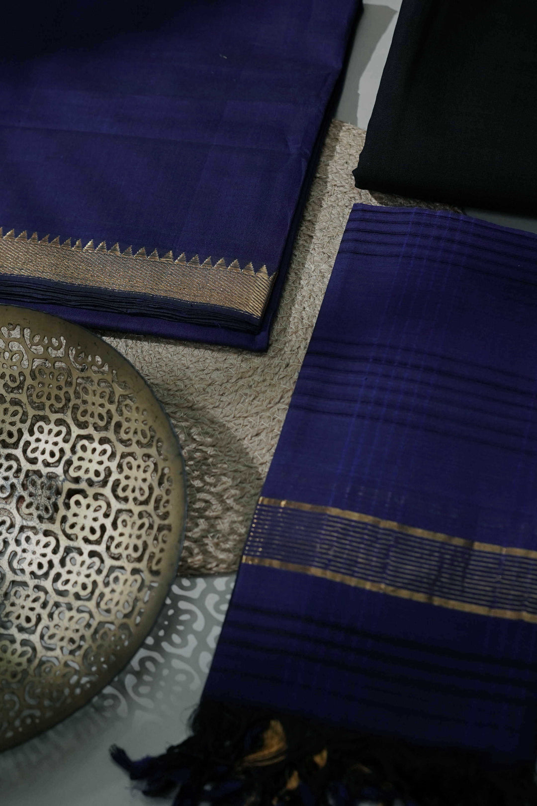 Dark Blue Mangalagiri Cotton Suit