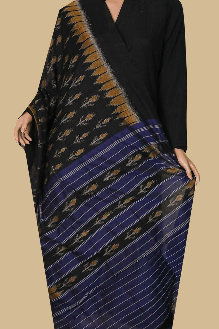 Dark Black Orissa Ikat Cotton Dupatta