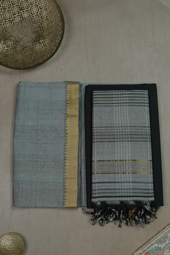 Grey with Black Mangalagiri Cotton Suit