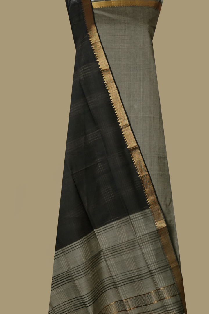 Yellowish Grey with Black Mangalagiri Cotton Suit
