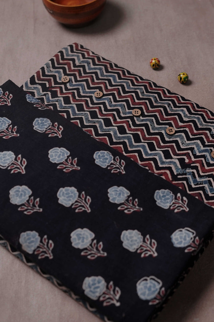 Black with Butta Floral Ajrak Cotton Top with Bottom