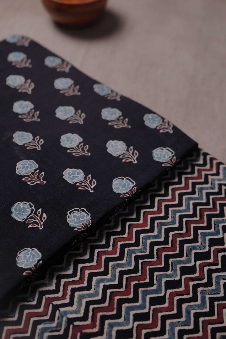 Black with Butta Floral Ajrak Cotton Top with Bottom