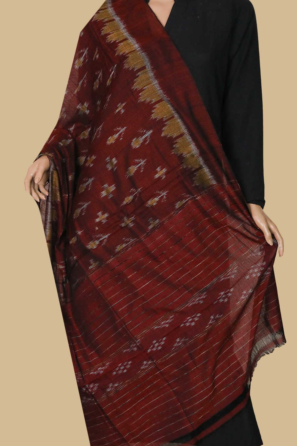 Dark Maroon Orissa Ikat Cotton Dupatta