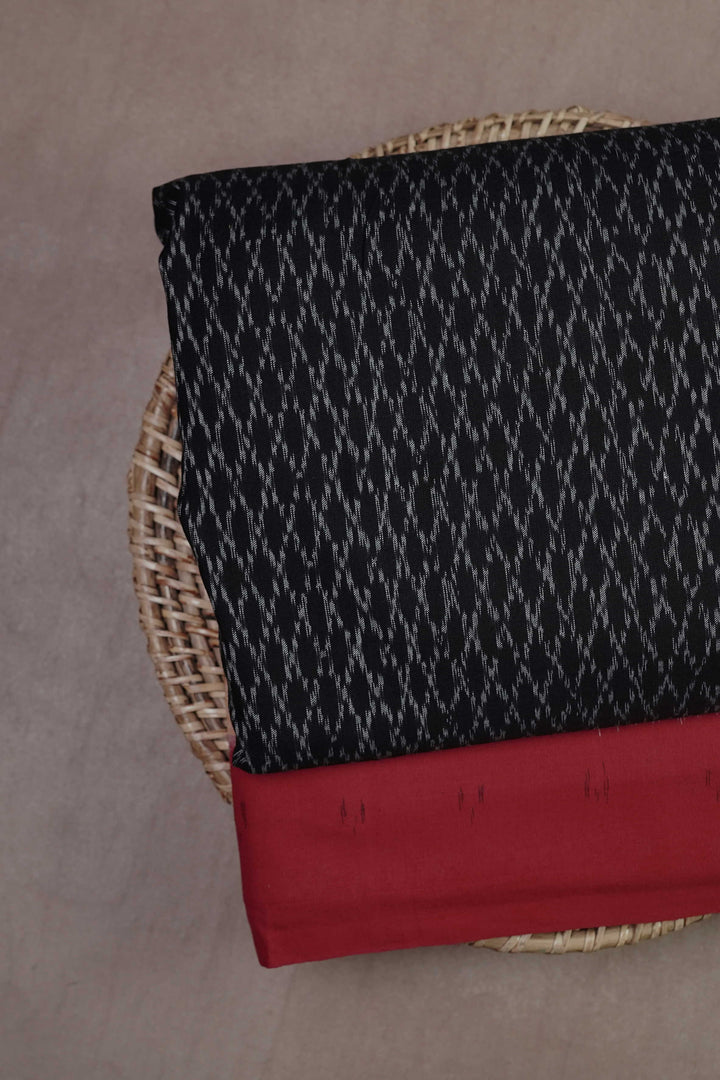 Black with Red Border Ikat Cotton Fabric
