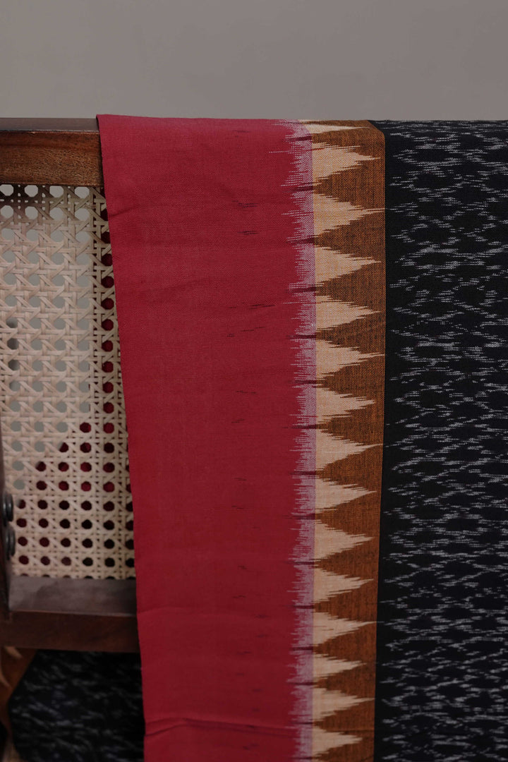 Black with Red Border Ikat Cotton Fabric