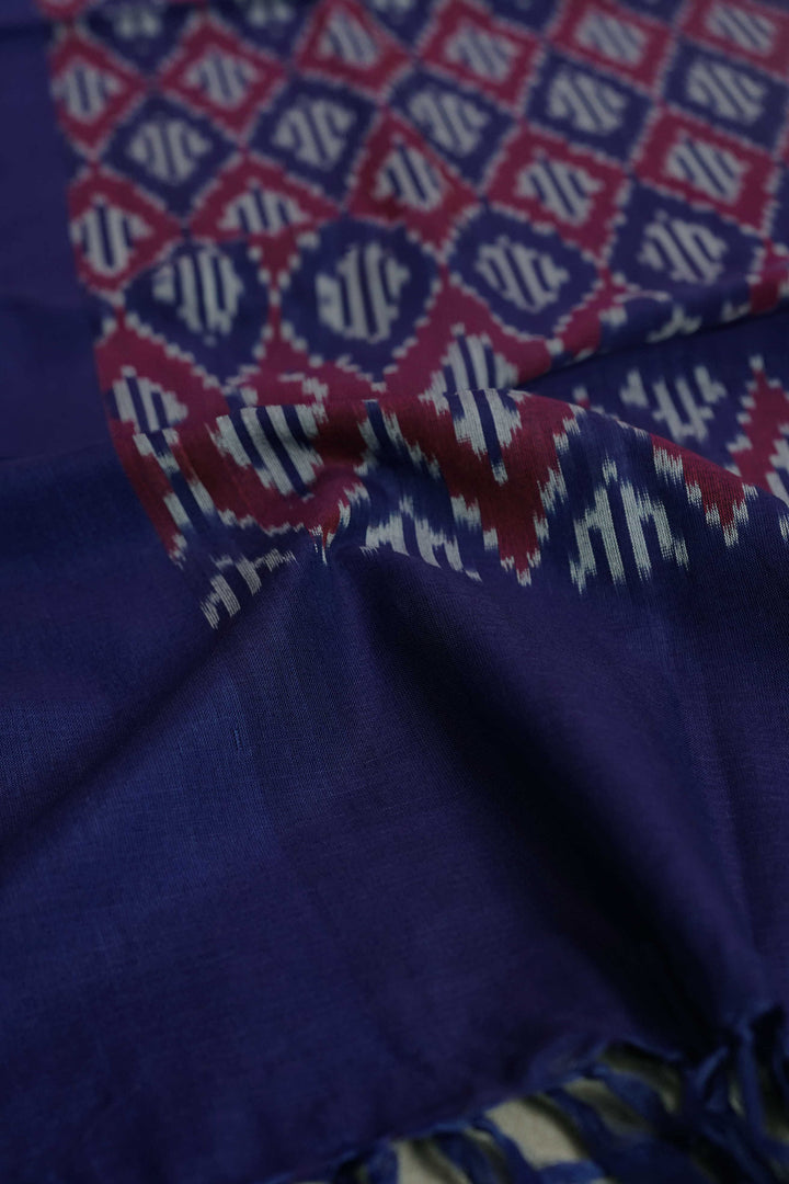 Blue with Maroon Ikat Cotton Dupatta
