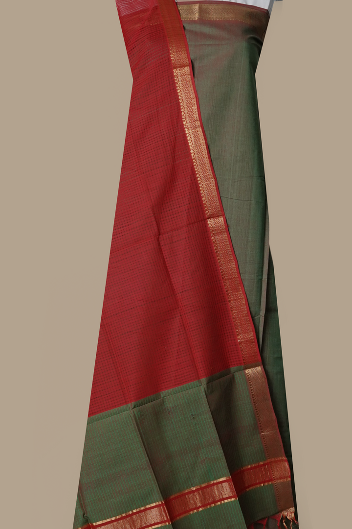 Double Colored Green Mangalagiri Cotton Suit