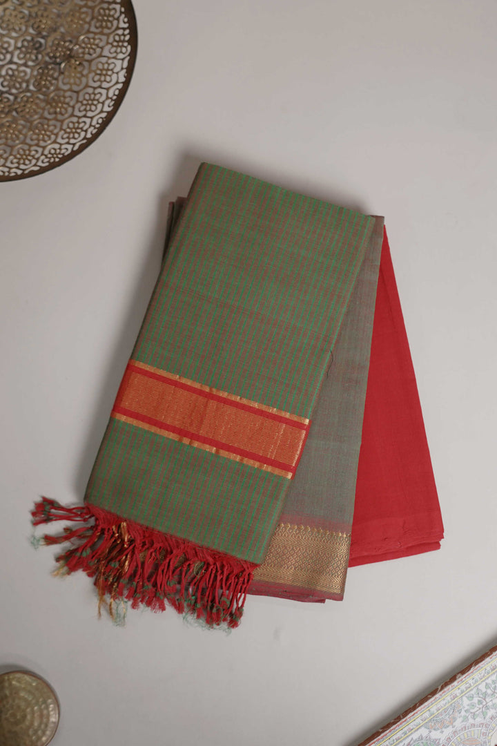 Double Colored Green Mangalagiri Cotton Suit