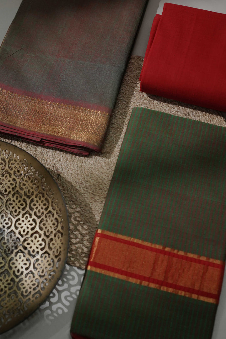 Double Colored Green Mangalagiri Cotton Suit
