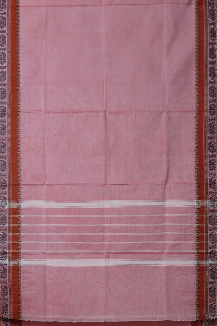 Creamy Pink with Elephant Border Kanchipuram Cotton saree