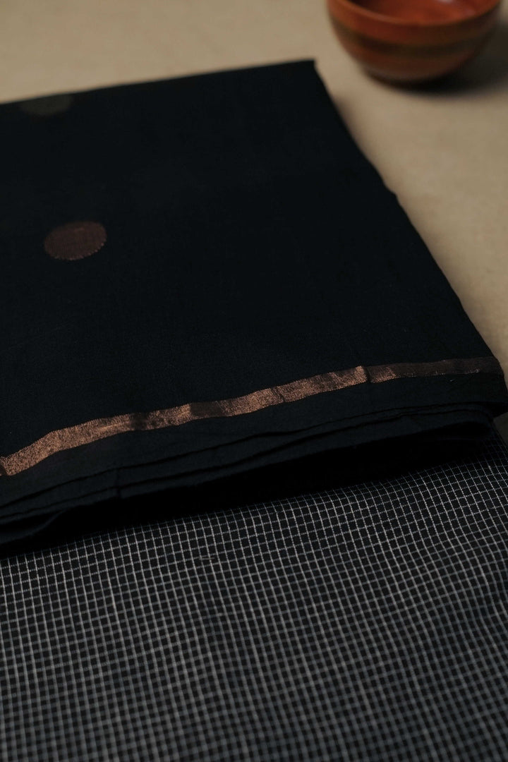 Zari Buttas on Black Jamdani Top with Handwoven Bottom