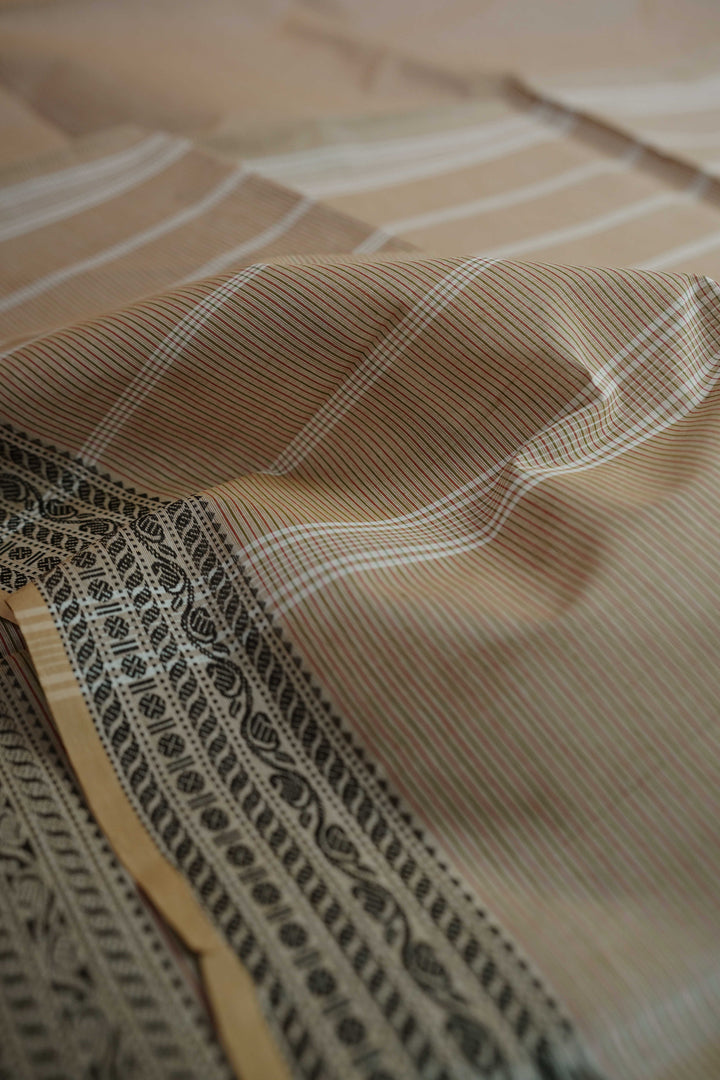 Pin Stripe on Beige Kanchipuram Cotton saree