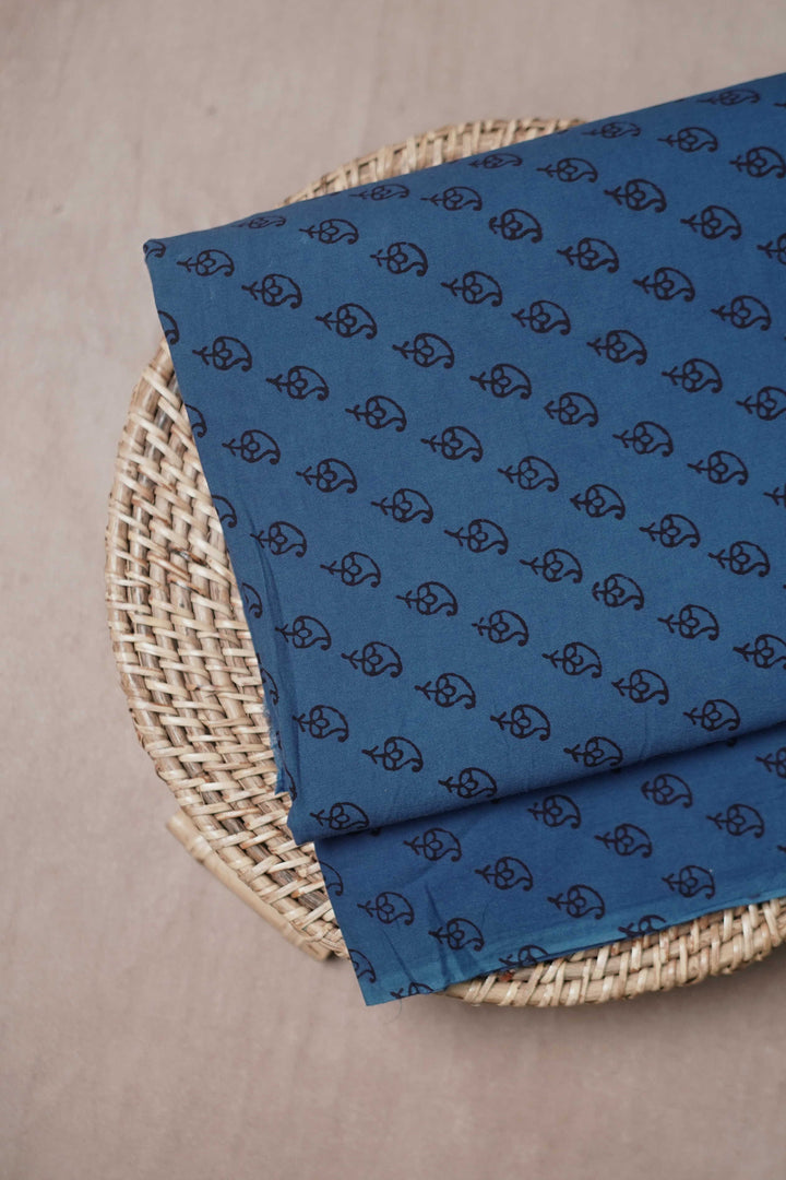 Black Florets - Blue Bagh Cotton Fabric - 2.2m