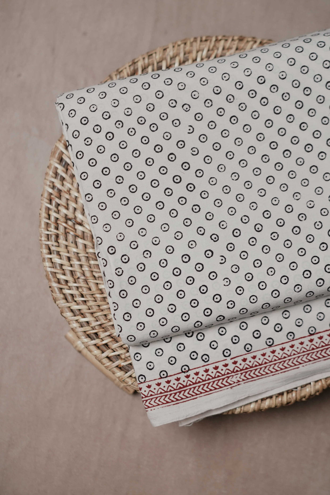 Circle Motifs - Cream Bagh Cotton Fabric-0.6 m