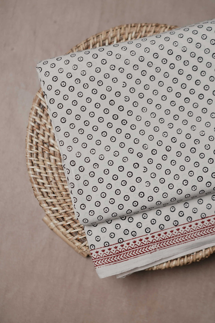 Circle Motifs - Cream Bagh Cotton Fabric-0.6 m