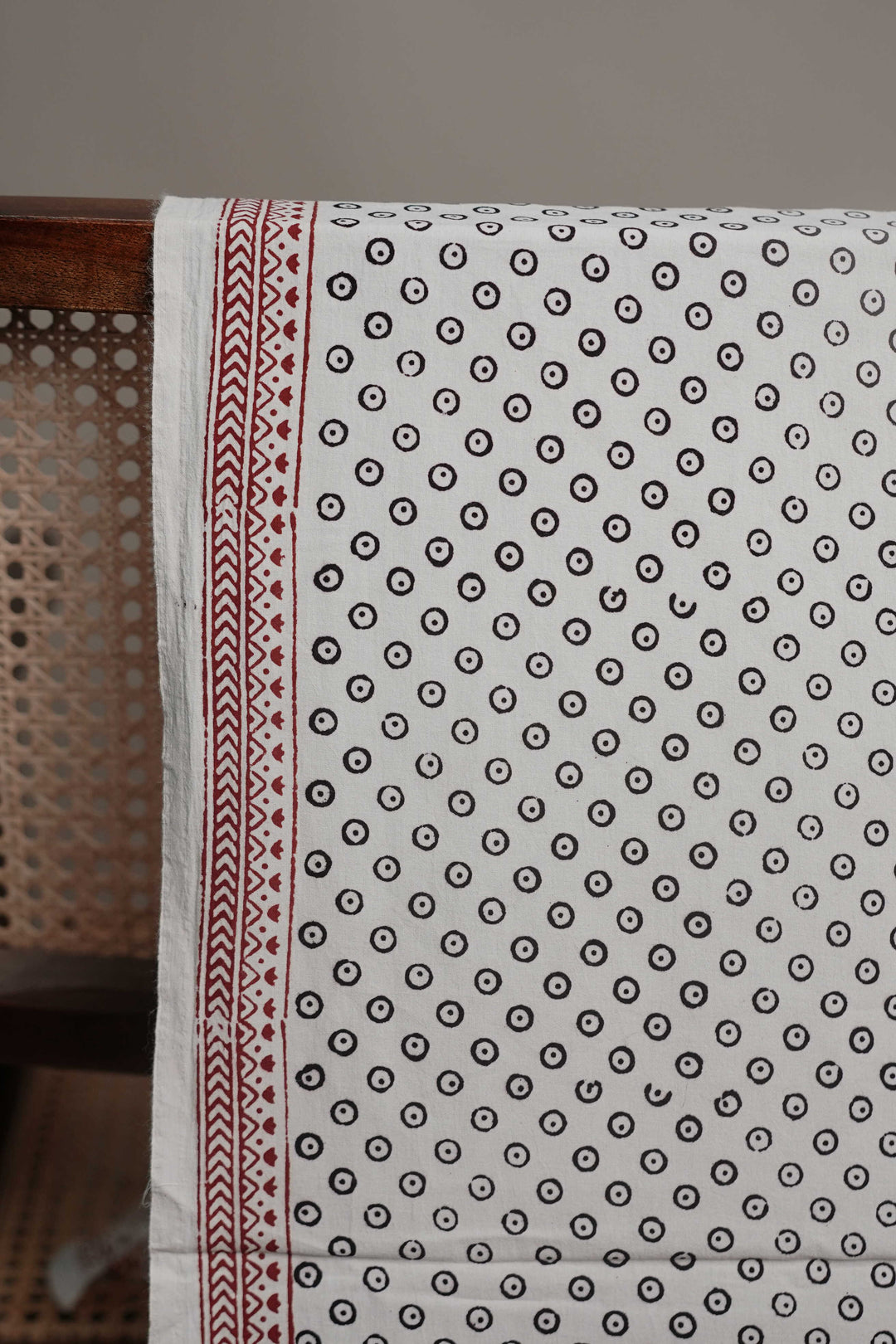 Circle Motifs - Cream Bagh Cotton Fabric-0.6 m