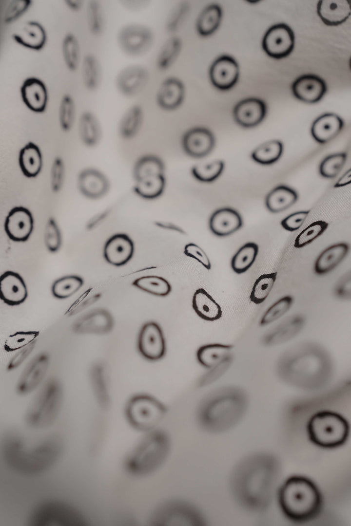 Circle Motifs - Cream Bagh Cotton Fabric-0.6 m