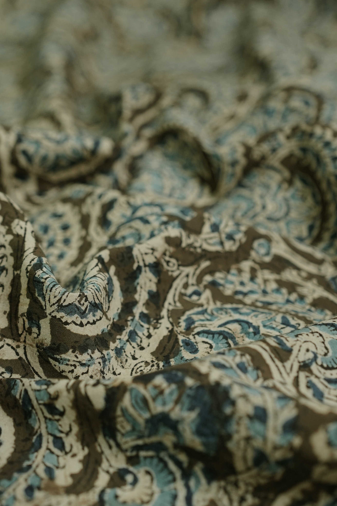 Olive Green Printed kalamkari Cotton Fabric-0.7 m