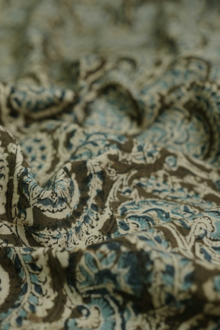 Olive Green Printed kalamkari Cotton Fabric-0.7 m