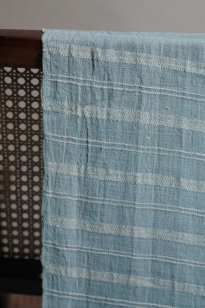 Cream Stripe on Blue Kala Cotton Fabric