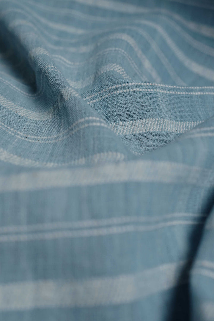 Cream Stripe on Blue Kala Cotton Fabric