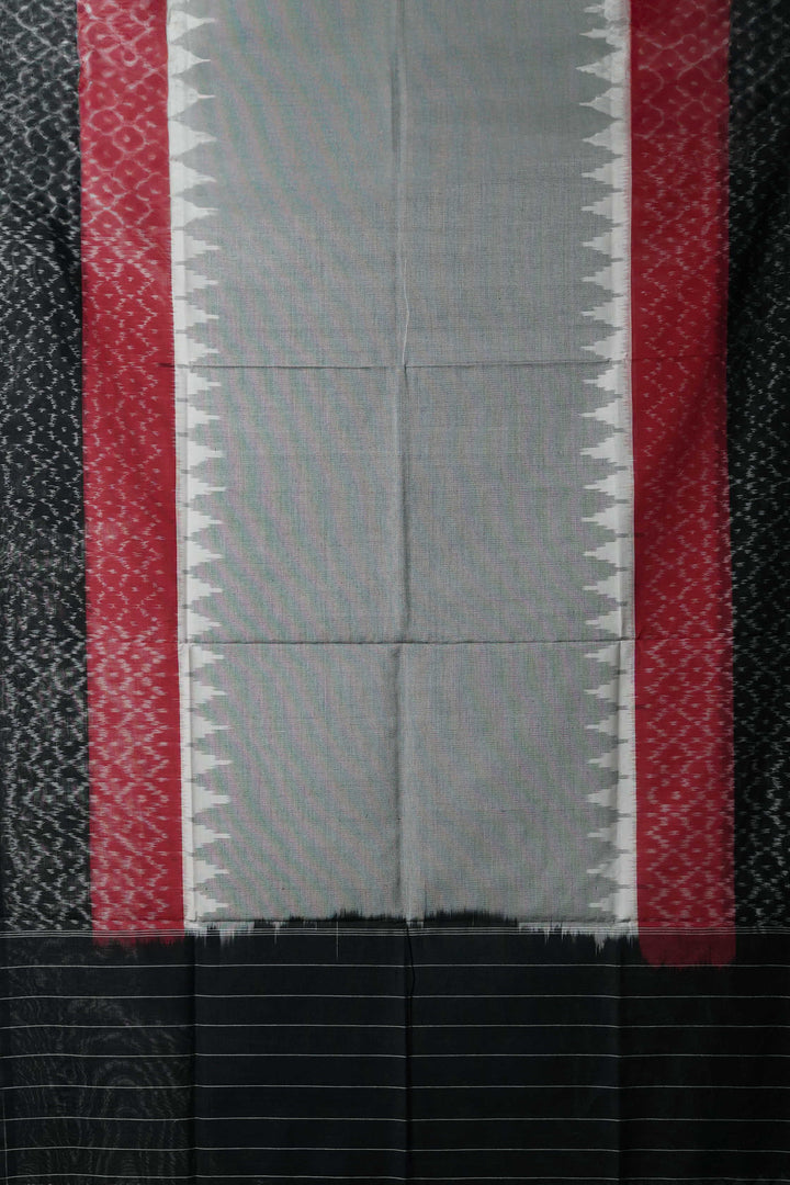 Grey with Double Color Border Ikat Cotton Dupatta