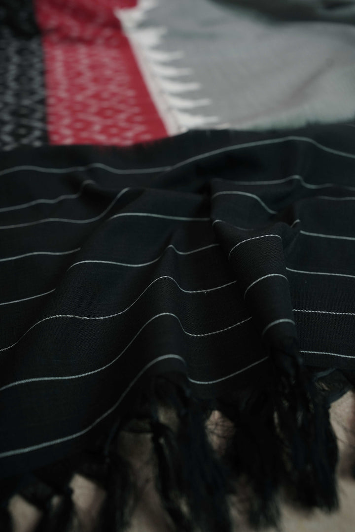 Grey with Double Color Border Ikat Cotton Dupatta