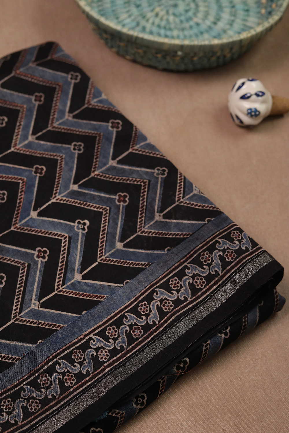 Ajrak Chanderi Silk Cotton Saree - Matkatus