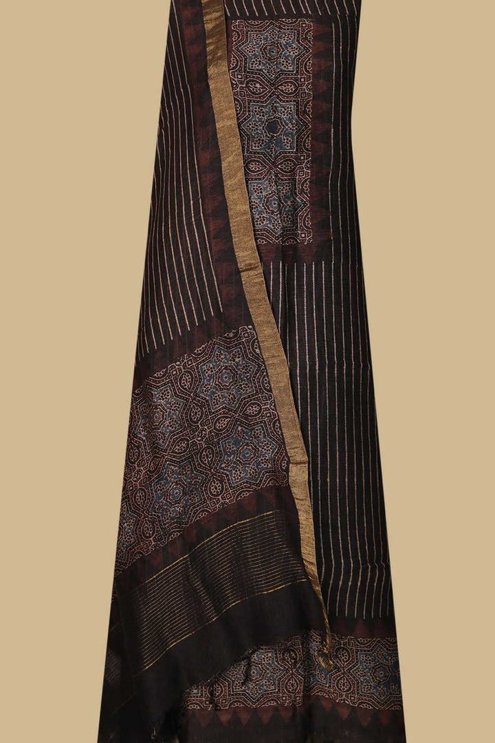 Ajrak Linen Top & Dupatta - Matkatus 