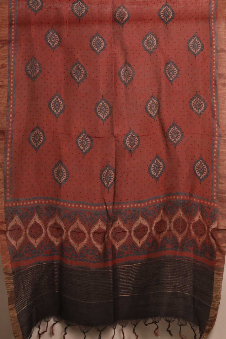 Ajrak Linen Top & Dupatta - Matkatus 