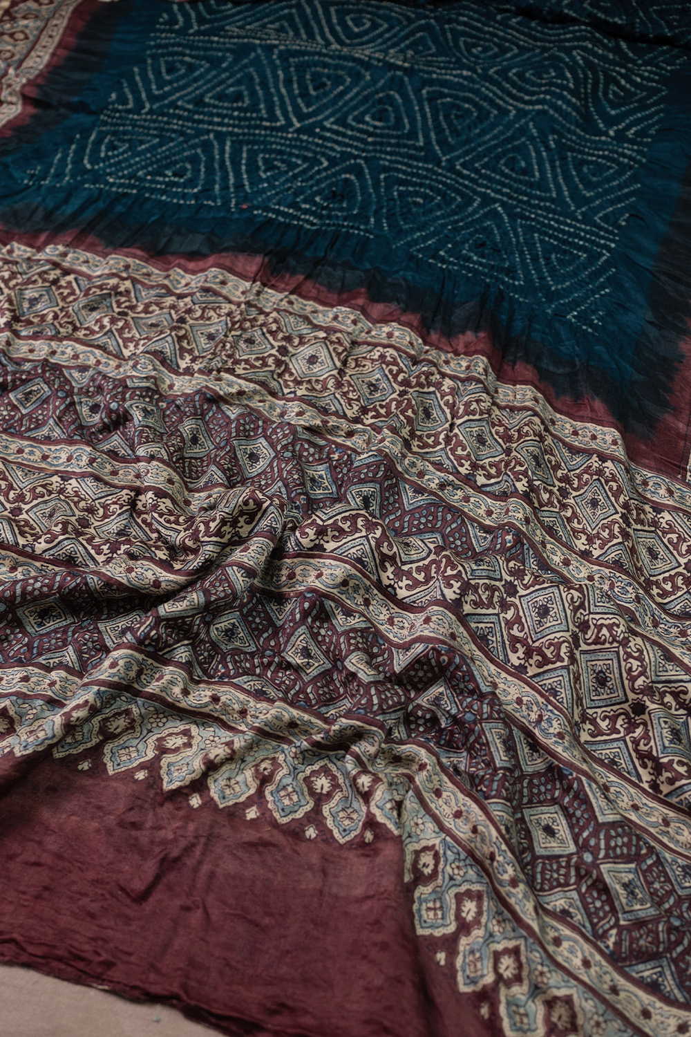 Ajrak Bandhani Saree - Matkatus 